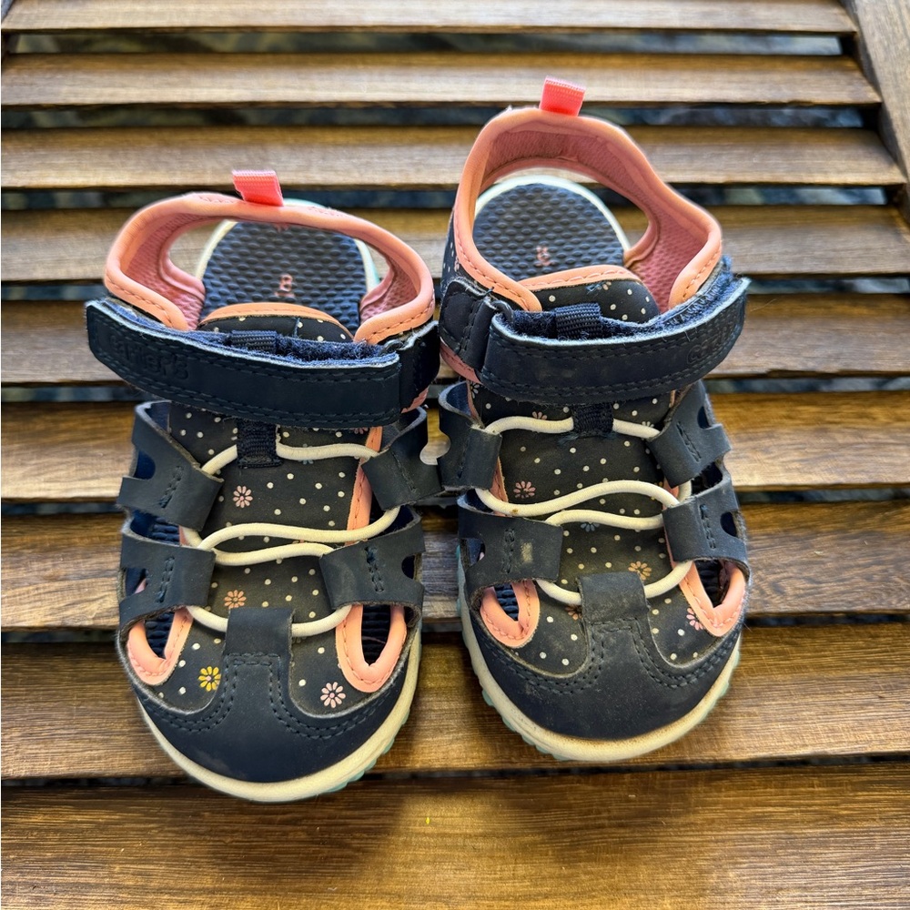Carter's Navy Pink Floral Closed-Toe Sandal Sneakers Toddler Size 8
